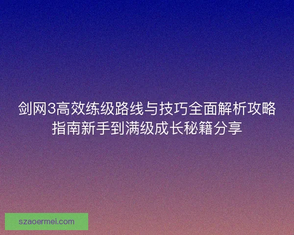 剑网3高效练级路线与技巧全面解析攻略指南新手到满级成长秘籍分享